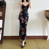 Fashion 2025 New Women's Dress French Sexy Holiday Style Print Slings With Back To The Waist Dress