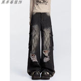 High Street Ins Do Old Tuxed Hole Jeans Women's New High-Rise Loose Thin Leg Pants