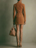 2025 Women's Short Sleeve French Autumn/Winter Zipper Long Sleeve Dress