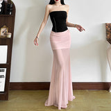 2025 Summer Women's New Black Sexy One-Word Shoulder Zipper Short Outer Wearing Thin Vest