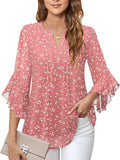 Lotus Leaf Seven-Sleeve Tops Solid Color Fashion Casual Casual V-Neck Business Shirt Chiffon Women's Clothing