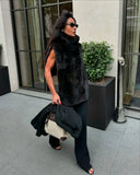 2025 Spring Women's Women's Vest Comfortable Leisure High-Necked Fur Sleeveless Waist Warm Vest