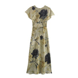 Women's Clothing 2025 Spring New Temperament Elegant Silk-Sting Texture Waist-Print Amply Dress