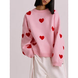Love Embroidery Round Collar Autumn And Winter Sweater Women 2025 Loose Leisure Thick Coat Knitted Shirt