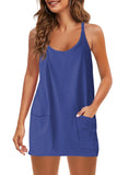 2025 Summer Solid Sleeveless Dress Fine Shoulder Strap Vest Skirt Sports Skirt Pocket