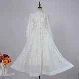 2025 Spring Dress New Elegant Famous Color Nails Half High-Collar Lantern Sleeve Flowers With Large Skirt Dress