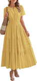 2025 Spring And Summer Women's New Fashion V-Neck Folding Bubble Sleeve Layer - Big Swing Dress Woman