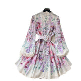 Super Fair Seaside Vacation V-Neck Broken Flower Dress Women's Summer New Ties With Big Tenders And Fairy Dresses