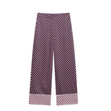 Spring And Summer Print Casual Set Silk-Sense Stitling Long-Sleeved Single-D Row Loose Shirt High-Waisted Trousers Woman