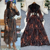 High-End Fashionable Dress Women's French Nail Polish Brighten Embroidery V Collar Long Sleeve Leopard Print Elegant Long Dress