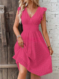 Summer New Lotus Leaf Sleeve Elegant Thin V-Neck Women's Fashion Fashion Hollow Dress Dress Women