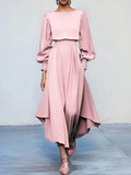 2025 Women's Round Neck Long Sleeves Pure Dress Dress Tight Waist Thin